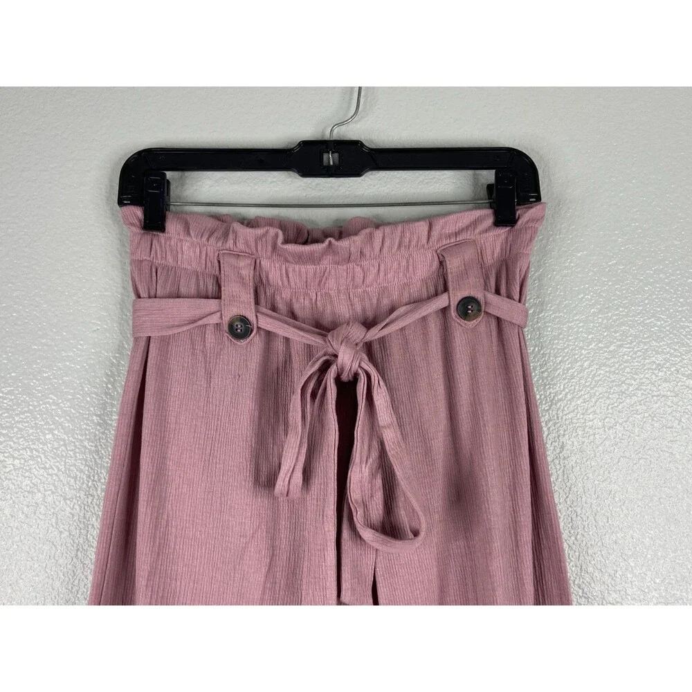 Active USA Women Medium High Waist Paperbag Wide Leg Pants Mauve Flow - Picture 2 of 10